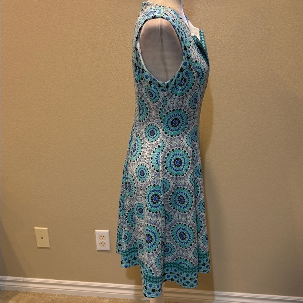 Liz Claiborne Teal and Navy Geometric Midi Dress-Size 10 - Picture 4 of 13